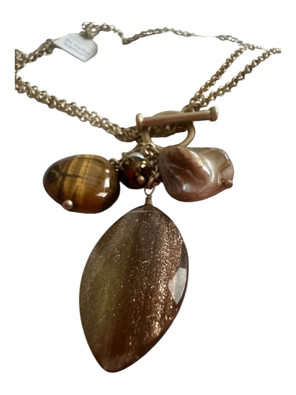 Lia Sophia Tigers Eye Mother of Pearl Necklace New with Tags
